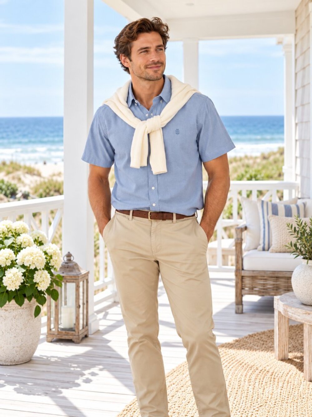 Wallin & Bros Mens Blue Short Sleeve Shirt L Button Front Coastal Prep Nantucket